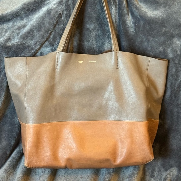 Celine Two-Tone Leather Tote in Gray and Tan - Picture 1 of 10